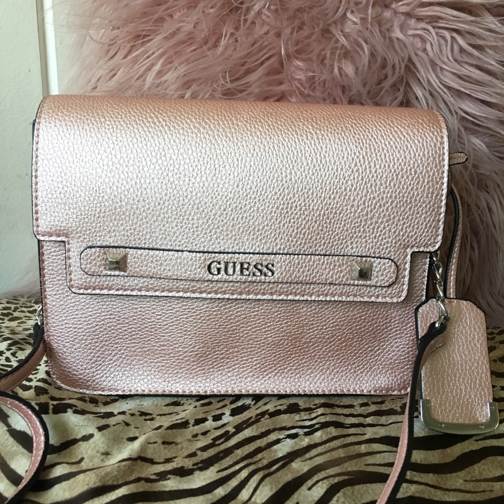 GUESS Metallic Rose Crossbody Bag Structured
